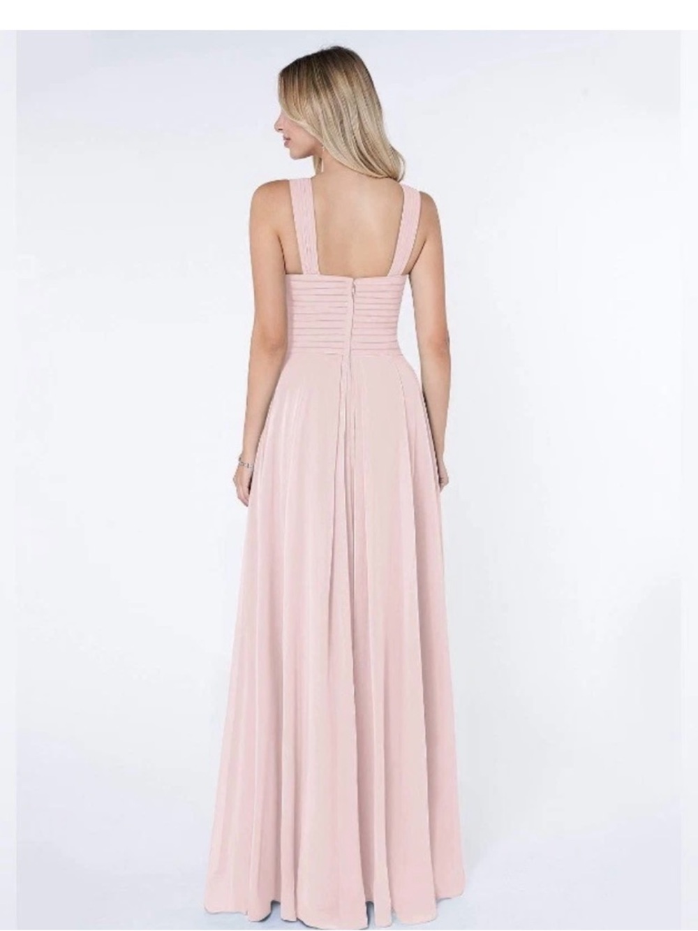 Azazie Bridesmaid Dress Blush Pink Chiffon Halter Pleated A-Line XS S - Picture 2 of 13